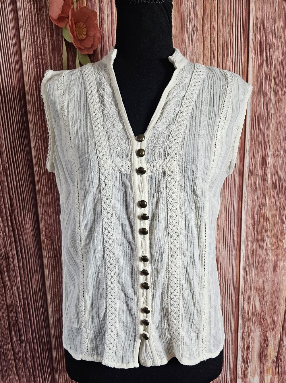 A.n.a Cotton Lace And Embroidered Sleeveless Top Size M
